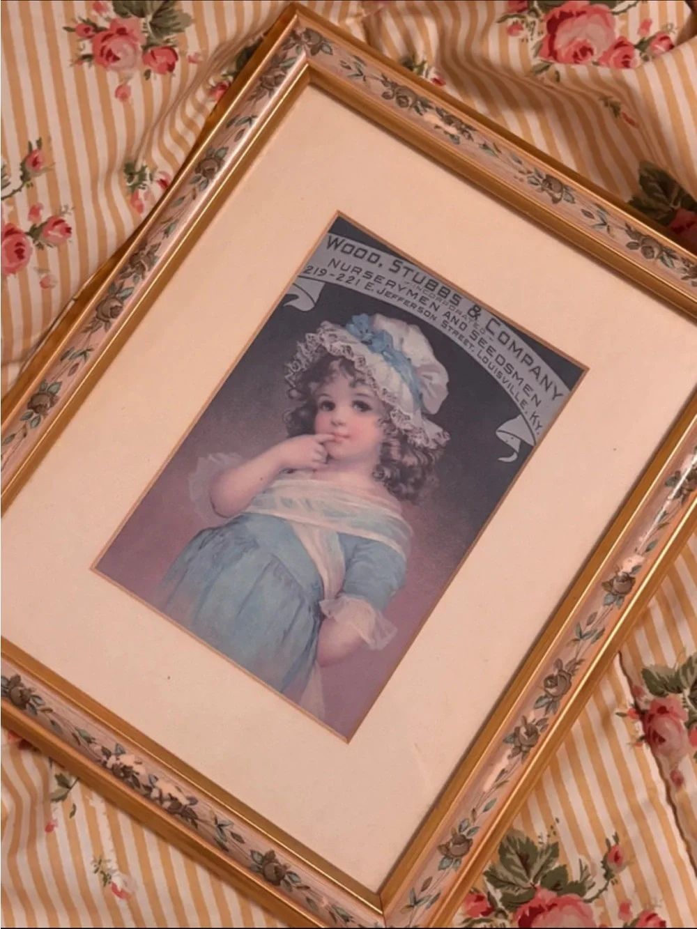 Framed Vintage Portrait Print in Gold Floral Frame